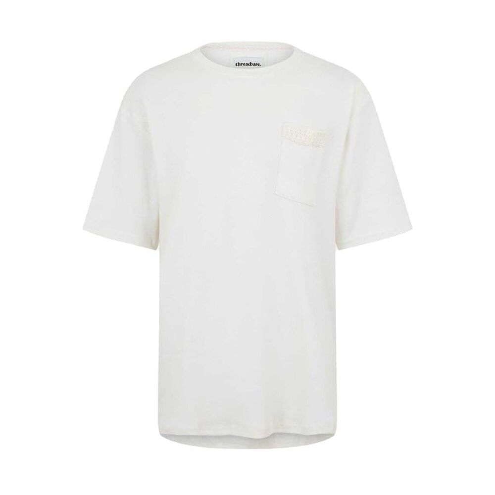 Threadbare Mens Dunedin Textured Knit Regular T-Shirt / Ecru